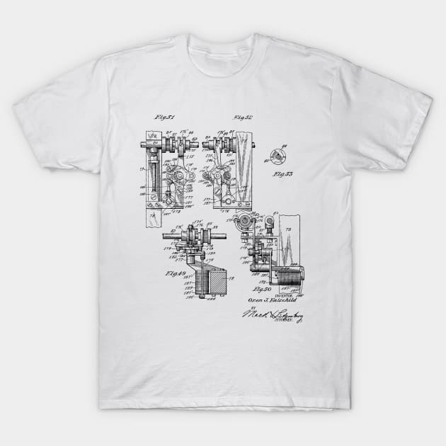 Automatic Bowling Mechanism Vintage Patent Hand Drawing T-Shirt by TheYoungDesigns